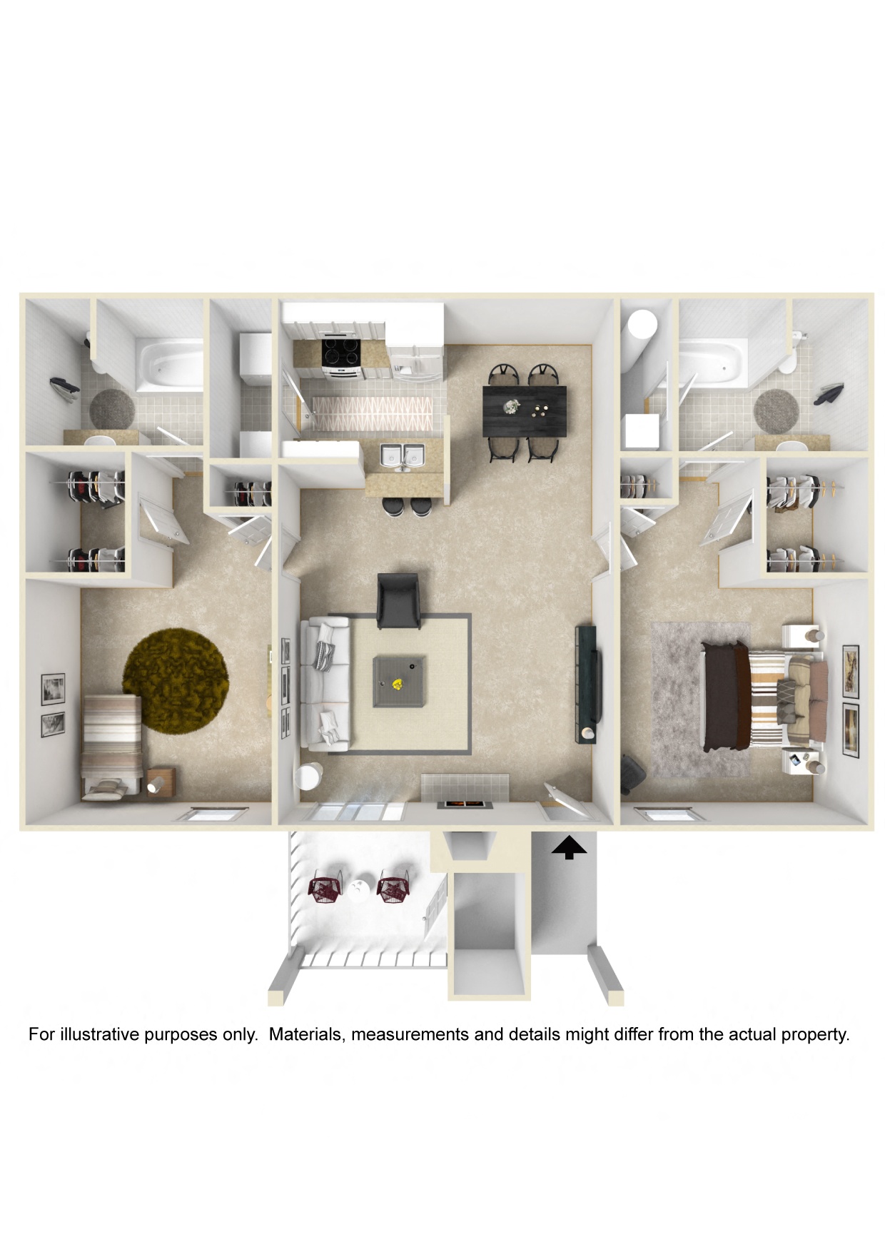 Floor plan for 2 beds, 2 baths, 1065 sqft